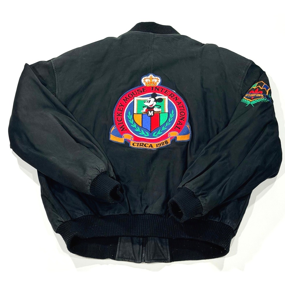 Vintage Disney Bomber Jacket Mickey Mouse International Men's M Leather‎ Black